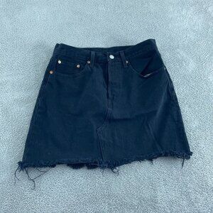 Levis Premium Black Denim Frayed Hem Skirt Size 28  1963